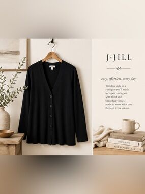 J.Jill Lightweight Wool Blend Tunic Cardigan | Black | M  | Like New!